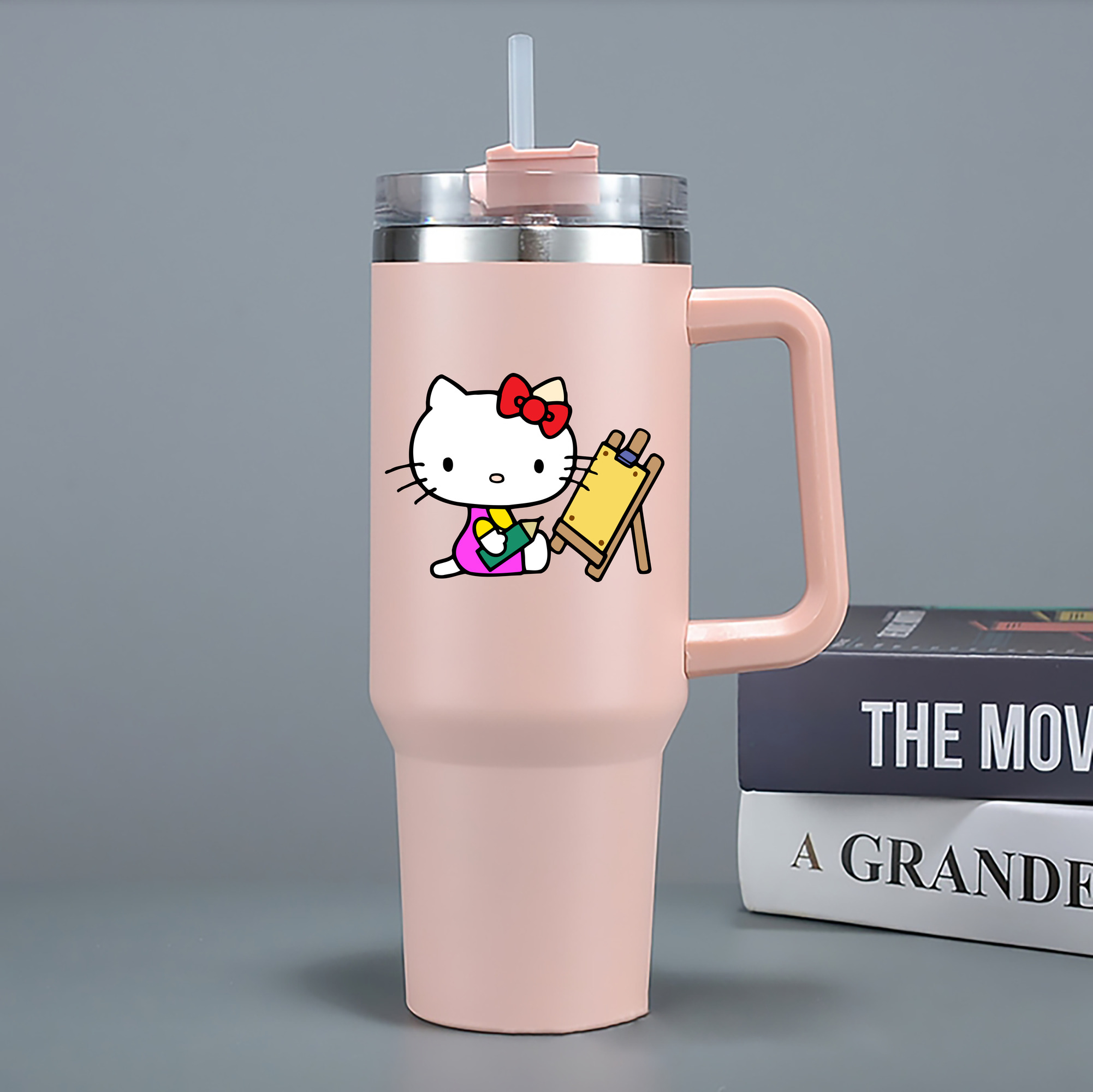 （画像用） Hello Kitty ハローキティ 1200mL車用タンブラー - クリスタルステッカー（プラスチックストロー付き）